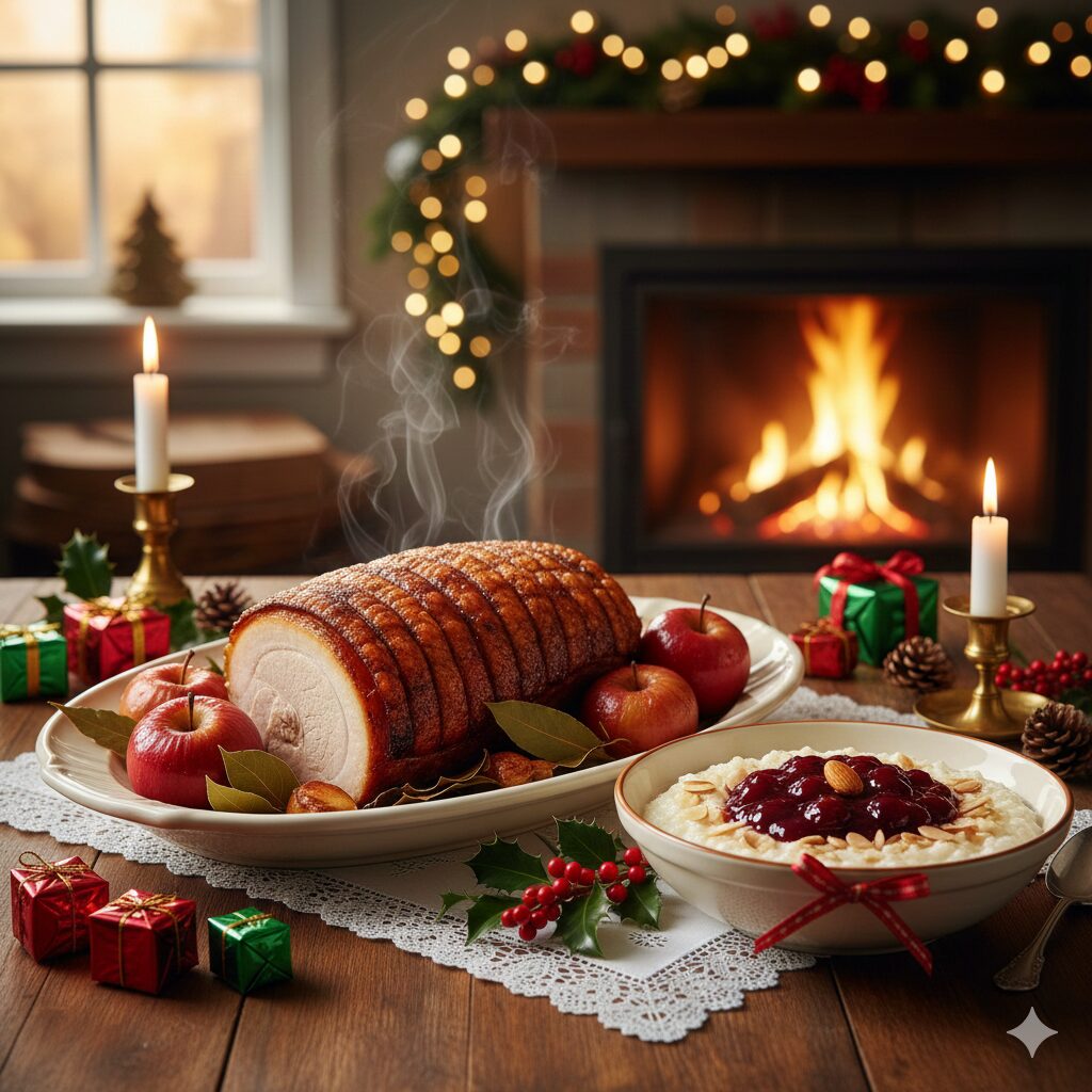 Danish meals - A Guide to Traditional Danish Meals from Smørrebrød to Flæskesteg - Career Denmark Flæskesteg and Risalamande
as Danish Christmas meals