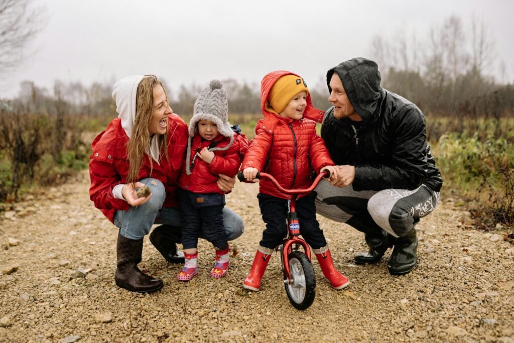 Joyful family bonding in nature, riding bikes and enjoying quality time together